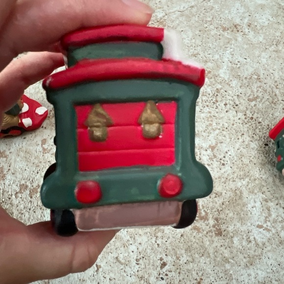 Vtg Christmas Porcelain Train Set 3 Piece Santa Lines Holiday Trim 90s - Picture 15 of 16